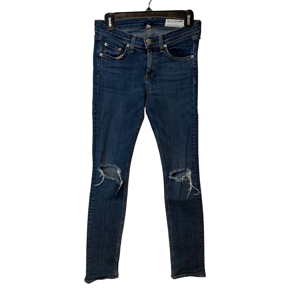 Rag & Bone Jean‎ Skinny Jeans Low Rise Womens Blue Distressed Knee Size 26 Punk